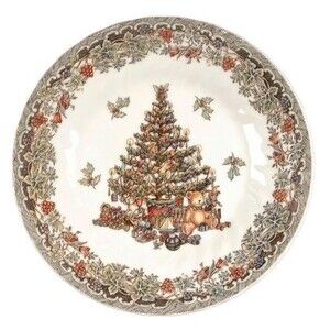 Queens Seasons Greetings Dinner Plate Christmas Tree Gifts Teddy Bear Holly 10"